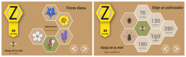 <p>Dos imágenes del juego educativo de simulación PolinizAPP / Real Jardín Botánico</p>