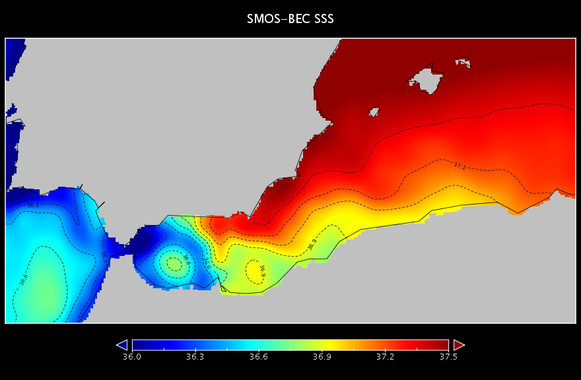 <p>Mapa de salinidad del Mar de Alborán, en el Mediterráneo. / Barcelona Expert Center</p>