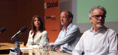 <p>Rueda de prensa del congreso con, de izquierda a derecha, Karyn M. Warsow (TPH Link), Mark Nieuwenhuijsen (ISGlobal) y Carlos Dora (OMS). / ISGlobal</p>