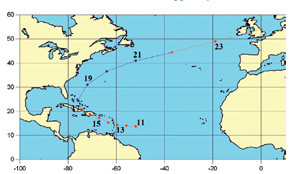 <p><em>Reconstrucción de la trayectoria del huracán formado en agosto de 1680 Foto: <a href="http://www.ametsoc.org/PUBS/bams/index.html" target="_self">© Bulletin of the American Meteorological Society.</a></em></p>