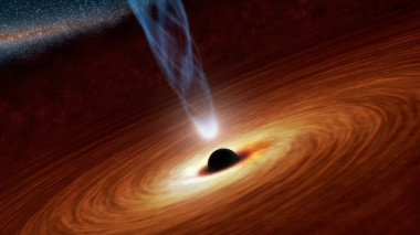 <p>Ilustración de un agujero negro, con su disco de acreción y corona, representada como una luz blanca en la base del chorro de rayos X. / NASA - JPL-CalTech</p>