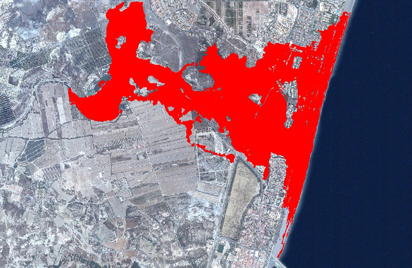 <p>Simulación de zonas inundables en la desembocadura del río Antas (Almería) / Fundación Descubre</p>