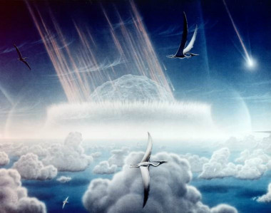 <p>Representación artística e hipotética de cómo fue el impacto del asteroide que formó el cráter de Chicxulub. Imagen: <a href="http://commons.wikimedia.org/wiki/File:Chicxulub_impact_-_artist_impression.jpg" target="_blank">Wikipedia</a></p>