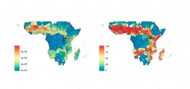 <p>Mapa que combina prevalencia de malaria con densidad de ganado y del mosquito <em>Anopheles arabiensis. / </em>Imbahale et al</p>