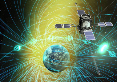 <p>El satélite ERG observó las ondas de coro y los electrones, que precipitan en la atmósfera generando la iluminación auroral. En esta ilustración el norte y sur de la Tierra están, respectivamente, a la izquierda y la derecha. / ERG science team</p>