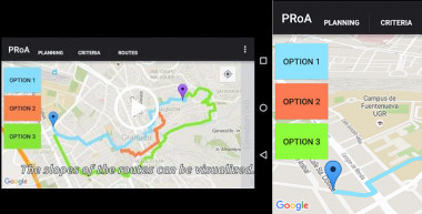 <p>El software muestra hasta tres rutas para que el usuario de la aplicación escoja la más idónea. / UGR</p>