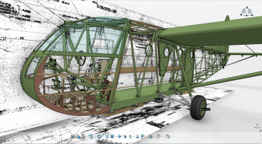 <p>Reconstrucción digital del planeador Waco CG-4, estaba hecho de madera y tela y podía transportar a trece soldados y armas, además del piloto y copiloto, y era muy silencioso. / Dassault Systèmes</p>