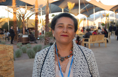 <p>Jamila Bargach, que ha asistido a la Cumbre del Clima de Marrakech, conoce bien el problema al que se enfrentan las mujeres bereberes del sur de Marruecos para recoger agua. Junto a la investigadora canaria María Victoria Marzol ha instalado un sistema de mallas para capturar agua de la niebla. / SINC</p>