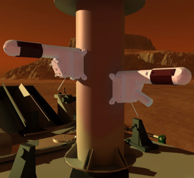 <p>Los dos booms del instrumento REMS en el mástil del <em>rover</em>. Imagen: David-Héctor Cabezas Jimeno</p>