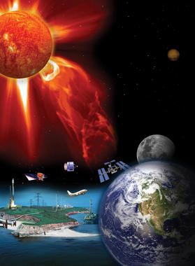 <p>Imagen que ilustra los riesgos asociados a las tormentas solares sobre la tecnología terrestre/National Space Weather Program (EE.UU.)</p>